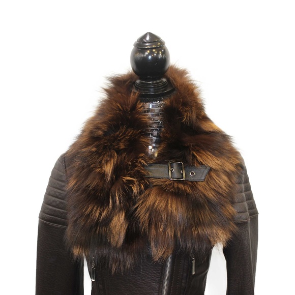 Rust Brown Fox Collar w/ leather strap